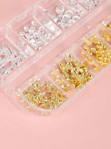 12格金属铆钉夏季海洋指甲饰金银海星贝壳海螺海马形状DIY钉美甲饰品指甲装饰配件美甲用品指甲宝石