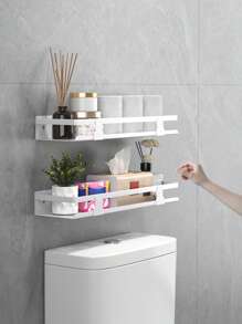 Storage Rack Above Toilet, Simple White. Rounded, Polished Edges Prevent Hand Injuries. Holds Tissues, Phones, Etc. Wall - Mounted, Convenient And Practical - Multicolor - View 2