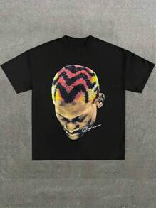 Chicos De Baloncesto Calientes Estampa Gráfica De Dennis El Gusano Prenda Impresa Casual Cómoda Y Versátil Camiseta De Algodón Puro Con Patrón De Letras De 220g Impresa - Negro - Ver 1