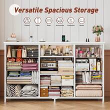 EnHomee 55" W  Lagre Dresser For Bedroom With Mirror & LED Lights And Charging Station, Vanity Table With 10 Fabric Drawers And Lighted Mirror, Dressers & Chests Of Drawers For Bedroom, Closet, Hallway, Ivory White - 白色 - 查看 6