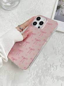 1pc Feather Pattern Glitter Heart Bow TPU Shockproof Phone Case, Fits For Apple IPhone 16, 15, 14, 13, 12, 11 Pro Max