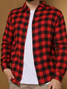 New Men's Plaid Flannel Long Sleeve Dress Shirt - Đỏ - Xem 2