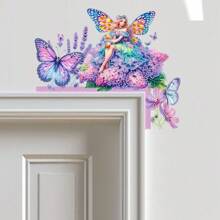 Kit de peinture de diamants DIY - Papillon de fée lavande mignon sur panneau en bois | Décoration de maison, salon, chambre à coucher, DIY de printemps