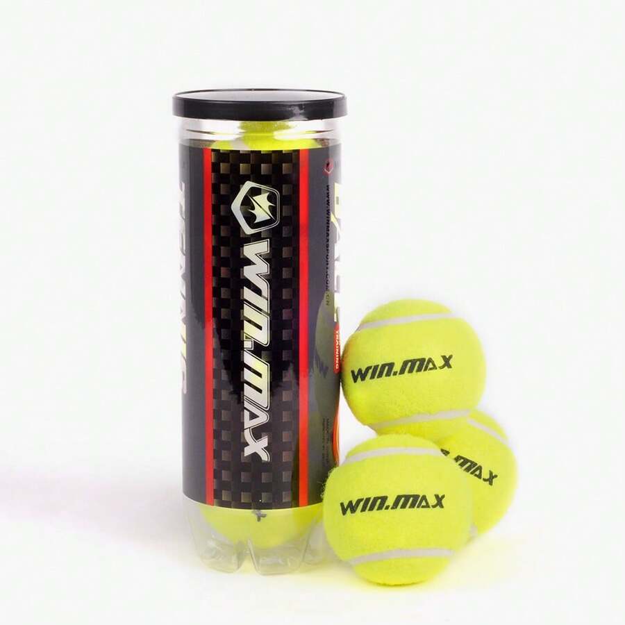 WIN.MAX 3pcs/Set High Elastic Rubber Tennis Balls, Professional Competition & Training Use, Suitable For Beginners & Teenagers, Applicable For Training, Match, Massage And Ball Machines, Tennis Court Specific - Yellow - View 1