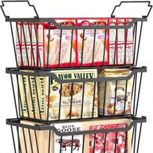 4 Pack Stackable Chest Freezer Organizer For 5-7 Cu.FT Deep Freezer Sort Frozen Meats And Food, Freezer Storage Baskets With Handles Easy Reach From Bottom, Black