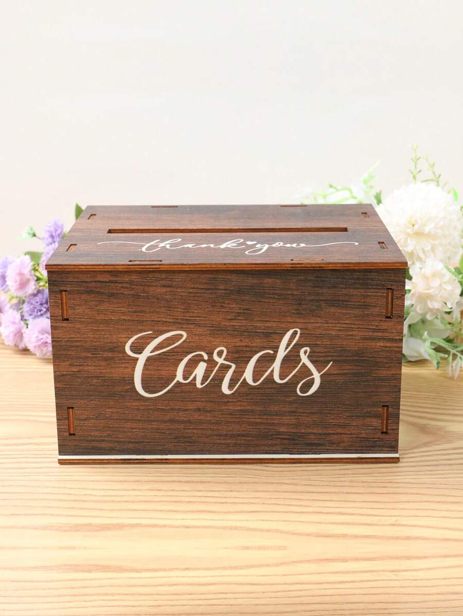 1pc Mini Rustic Wooden Wedding Card Box With Slots, Suitable For Holding Wedding Invitations, Gifts And Cash, Great For Receptions, Bridal Showers, Graduations, Wedding Parties And Decorations