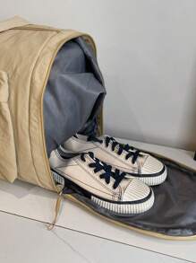 Fashionable Solid Color Unisex Large Capacity Multi-Pocket Handbag, Functional Shoe Compartment & Wet/Dry Separation Storage Bag, Versatile For Travel, Gym, Outdoor, Vacation - Khaki - View 9