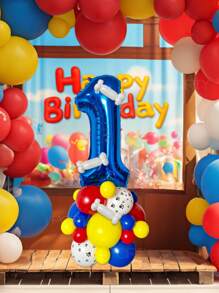 Set de 25 piezas que incluye: Globos con números del 0 al 9 de 32" en rojo/azul/dorado/rosa, Globos de látex con diseño de pata de perro de 12", Globos de látex mixtos de 10" en rojo, amarillo y azul, y Globos largos blancos con forma de hueso de perro. Adecuado para cumpleaños, aniversarios y eventos celebrativos. - Multicolor - Ver 9