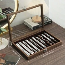 1pc Walnut Wood Pearl Necklace Storage Box, 10 Slots Long Rectangular Jewelry Case For Necklaces, Pendants, Anklets, Chokers Back To School