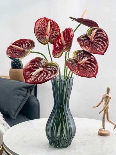 1PC/3PCS/5PCS,High-Grade Material Anthurium Lily(Red), Soft PVC, Flexible Shape And Easy To Save, Very Suitable For Home Decoration, Office Decoration And Party Decoration, Table Decoration, Vase Decoration, DIY Flower Arrangement