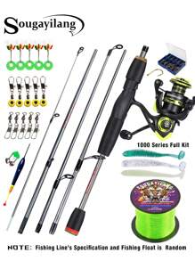 SOUGAYILANG Kit de Combo de Pesca: Caña de Spinning de 5 Secciones de Fibra de Vidrio y Carrete de Aluminio con Relación de Engranaje 5.2:1 - Carrete de Pesca Intercambiable Derecha/Izquierda con Kit de Accesorios de Pesca (Especificación de Línea de Pesca Aleatoria)
