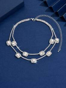 1pc Women's Elegant Multi-Layer Necklace, Cubic Zirconia & Crystal Pendant, Suitable For Everyday Wear, Weddings And Parties - Multicolor - View 6