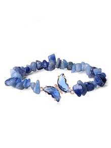 YAUKIA 1 pieza Pulsera de cristales curativos con mariposa, energía de amatista, citrino, aventurina verde, labradorita, brazalete con dije - Joyería de piedras preciosas hecha a mano para mujeres