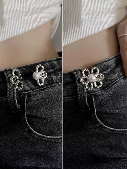 1pair Flower Pin Jeans Skirt Waist Adjuster - Waist Size Adjustable Buckle For Jeans Skirt, Prevents Pants From Slipping Down, No Need For Nails