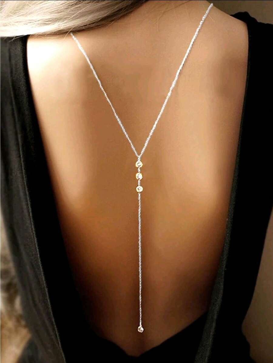 1PC Glamour Sparkle Diamond Pendant Fringe Silver Back Chain For Women Sweater Chain Elegant And Delicate Y Shape Silver Necklace For Girls Beach Chain Fashion Simple Party Suitable For Ladies Everyday Wear And Give Friends Gifts