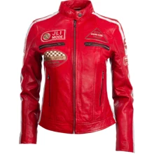 AVIATRIX Women Real Leather Racing Biker Jacket QOOC - Red - View 1