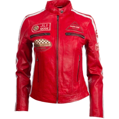 AVIATRIX Women Real Leather Racing Biker Jacket QOOC