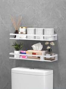 Storage Rack Above Toilet, Simple White. Rounded, Polished Edges Prevent Hand Injuries. Holds Tissues, Phones, Etc. Wall - Mounted, Convenient And Practical - Multicolor - View 6