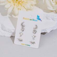 4 Pairs /Lot Simple And Stylish Stainless Steel Star Earrings, Star And Moon Earrings, Everyday Neutral Accessories, Popular Jewelry Gifts For Holiday Parties