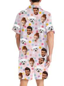 Conjunto de pijama personalizado para hombres, nueva temporada de primavera, con polo, estampado personalizado, de manga corta y pantalón corto, 2 piezas, cómodo y casual