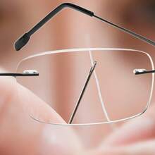 超轻无框无度数眼镜，专为高端人士设计，时尚高清树脂超耐用镜片，平面镜片，适合通勤、办公、娱乐和日常佩戴，搭配智能手机使用。 - 銀色眼鏡架無框 - 查看 7