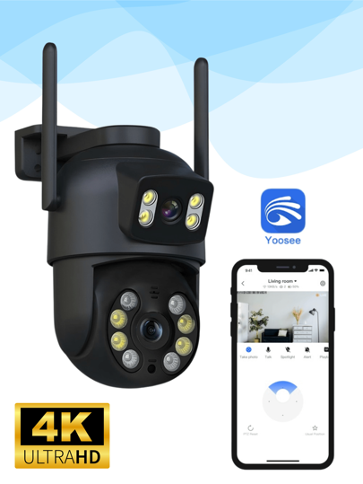 Câmera De Segurança Wi-Fi YOOSEE IP66 Com Lente Dupla E Visão 360° Por Detecção De Movimento.