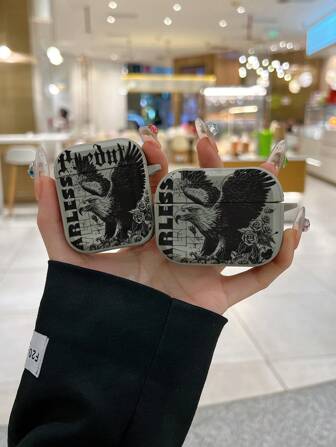 Fierce Animals 美式复古风格线条画玫瑰与翱翔雄鹰，Fierce Animal 主题灰色耳机盒，带亲肤边框包裹，兼容 Pro，保护套兼容 4 无线蓝牙耳机，兼容 2/3，时尚个性化