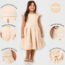 Girls Dress, Princess Style, Party, Wedding, Graduation, Baptism, Youth, Birthday - Màu be - Xem 5