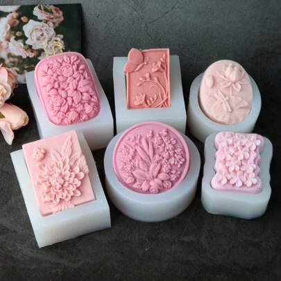 Flower Soap Silicone Mold 3D Square Relief Flower Scented Candle Plaster Soap Making Mould DIY Valentine's Day Gifts Home Decor