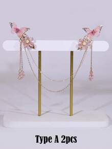 1/2/4 件中国风流苏蝴蝶花发饰套装、发夹、发夹爪夹、学校用品、度假装女士