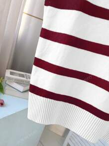 VOOR SCHOONHEID Lente en zomer Nieuwe stijl Revers Retro Gestreepte Kleurblok Mouwloze Gebreide Trui voor Vrouwen, Zakelijke Casual Losse Casual Pullover Top Voor Woon-werkverkeer Zomer Tops Terug naar school