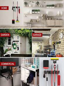 1 Piece Broom Rack Wall Mounted - Mop And Broom Rack - Garage Storage Rack And Garden Tool Organizer - 5 Position 6 Hook Broom Rack For Home, Kitchen, Garden, Tool, Garage Organization - Black - Black - View 3