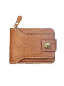 1pc, Men's Wallet, Retro PU Leather Multi Card Zipper Wallet, With 8 Card Slots And Change Pocket, Large Capacity Buckle Credit Card With Zipper, Brown,Large Capacity Multi-Card Slots,Business Casual Style,Birthday Gift,Graduation Gift,Father's Day Gift