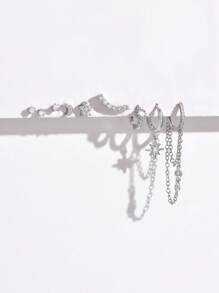 1 Bộ 9 chiếc khuyên tai Zirconia lấp lánh & kẹp tai, Bộ trang sức thời trang phù hợp cho các bữa tiệc, sự kiện, đám cưới hoặc hẹn hò - Bạc - Xem 4