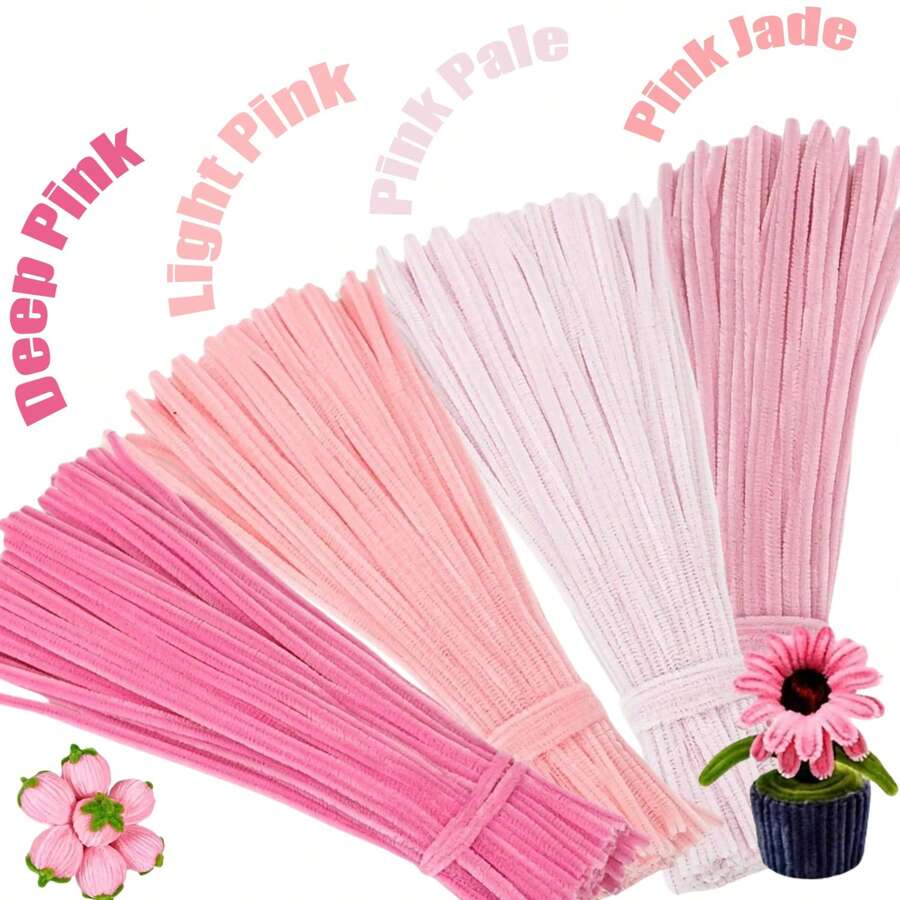Set de 201/401/367 piezas de limpiapipas rosas con 1 video tutorial paso a paso, perfecto para hacer animales, flores, cuentas y decoraciones navideñas para proyectos de manualidades y artesanía, filamento de chenilla para trabajos artesanales, regalo del Día de la Madre