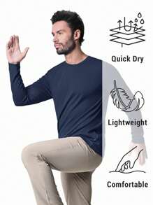 EKLENTSON Men's Summer UPF50+ UV Protection T-Shiets Outdoor Sports Long Sleeve Tees Lightweight Quick Dry Breathable Shirts Gym Workout  Rash Guard Tops - 藏蓝色 - 查看 2