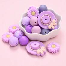 30 件波西米亚雏菊蝴蝶结帽硅胶珠圆花硅胶散珠 DIY 工艺品适用于制作笔、钥匙链、项链、手链