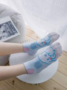 Sanrio 5 Pairs Teenage Girls' Blue Cinnamoroll Cartoon Cute Pattern Breathable Short Socks, Suitable For Spring/Summer