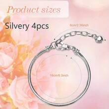 2/4/6pcs Snake Shaped Pendant Bracelet With Adjustable Pendant Bracelet And Heart-Shaped Extender, Suitable For Women's Jewelry Making DIY Friendship Chain Bracelet, Birthday Anniversary Party Gift, Vacation Party Gift, Wedding Gift, Jewelry Making Accessories - A - View 13