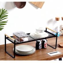 Wooden Handle Storage Rack, Kitchen Supplies Organizer Shelf, Drainage Rack, Home Iron Multilayer Arrangement Rack