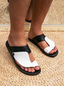 Sandalias deslizantes cómodas de estilo árabe para hombres, pantuflas formales, zapatos de playa - Blanco y Negro - Ver 5