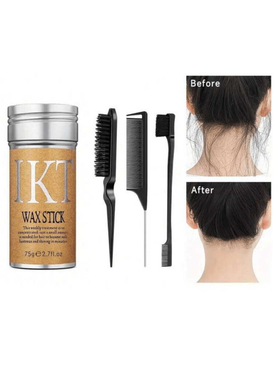IKT IKT 发蜡棒 - 适用于假发和自然头发，顺滑后梳，抚平散落的头发，控制边缘，防毛躁，持久定型，易于涂抹，不油腻 - 75g with 3 black hook brushes - 查看 1