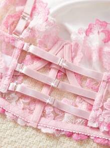 2pcs/Set Women Sexy Lace Floral Embroidered Bralette And Panty Set, Adjustable Strap Lingerie Set For Romantic Bedroom, Valentine's Day - Pink - View 5