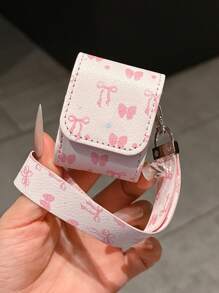 粉色皮革蝴蝶结蓝牙耳机保护套，带腕带，粉色心形蝴蝶结皮革翻盖保护套，适用于苹果无线蓝牙耳机 Pro 3、4、Pro 2 第三代/第二代，春季复活节生日礼物 - 粉色 - 查看 12