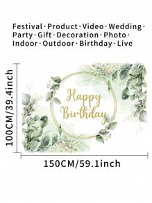 1 Stück Glücklicher Geburtstag Fotografie Hintergrund mit grünen Eukalyptusblättern und goldenem Kreis, Fotohintergrund 150 x 100 cm / 210 x 150 cm / 240 x 180 cm / 270 x 180 cm, Neugeborenen Party Banner für drinnen und Outdoor, Dekorationsmaterial