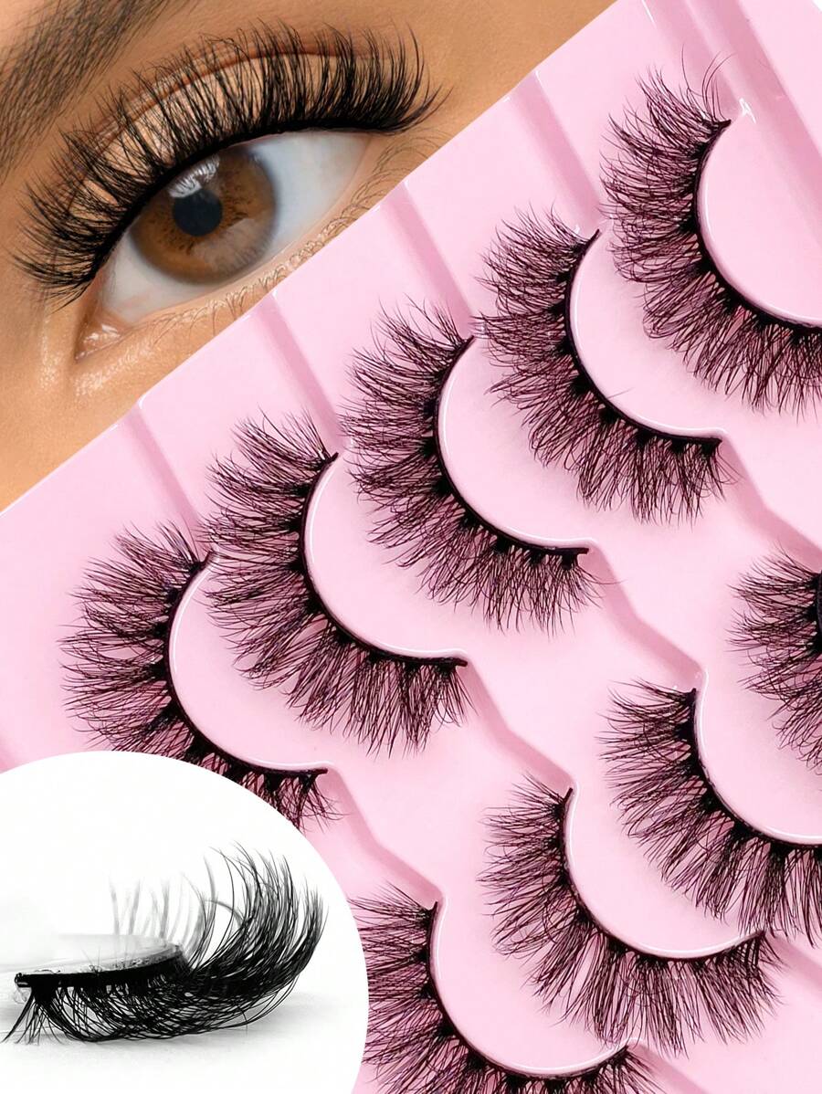 5对ENCHUW蓬松纤长交叉假睫毛，柔软浓密，打造戏剧性美睫效果 - 黑色 - 查看 1