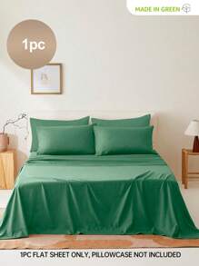 1 pieza Sábana de cama individual, 80gsm de microfibra súper suave, hipoalergénica, transpirable, lavable a máquina, resistente a las arrugas, resistente a la decoloración, resistente a la contracción, unicolor, poliéster, tejido duradero, ropa de cama para el hogar y la escuela - menta profunda - Ver 2