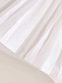 2 件套女婴蝴蝶结装饰马球领无袖上衣和百褶裙套装，可爱优雅街头风格 - 綠色 - 查看 3