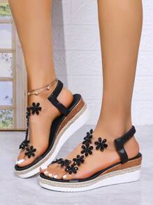 Women's Elegant Comfort Platform Sandals, Fashionable Versatile Chunky Heels For Summer - Black - View 6