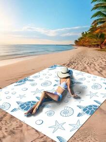 1pc New Cartoon Style Beach Blanket With Seacreature Pattern For Outdoors Rectangular Lightweight Multipurpose Waterproof And Sand Resistant Picnic Rug Beach Essentials